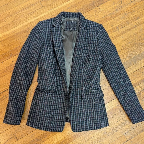 J. Crew. Houndstooth Regent Wool Blazer In Olive Amber Size 00 - Picture 4 of 12